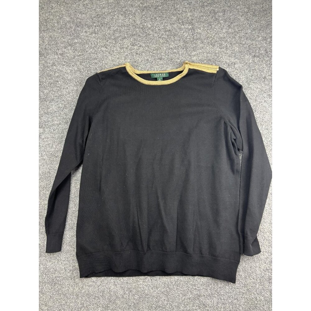 Lauren Ralph Lauren Sweaterโ Womens 1X Black Gold Metallic Trim Zipper Pullover